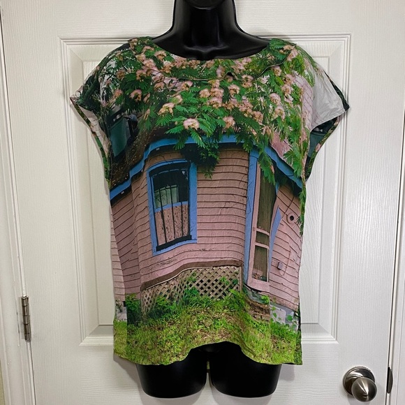 Anthropolgie Sarah Ball Photography Print 100% Silk Top - Picture 1 of 8